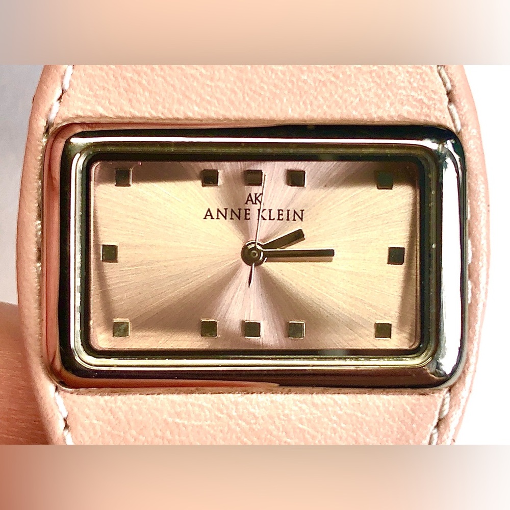 💚 3 for $30 💚 Vtg Anne Klein Stainless Steel Rose Quartz Genuine Leather Watch